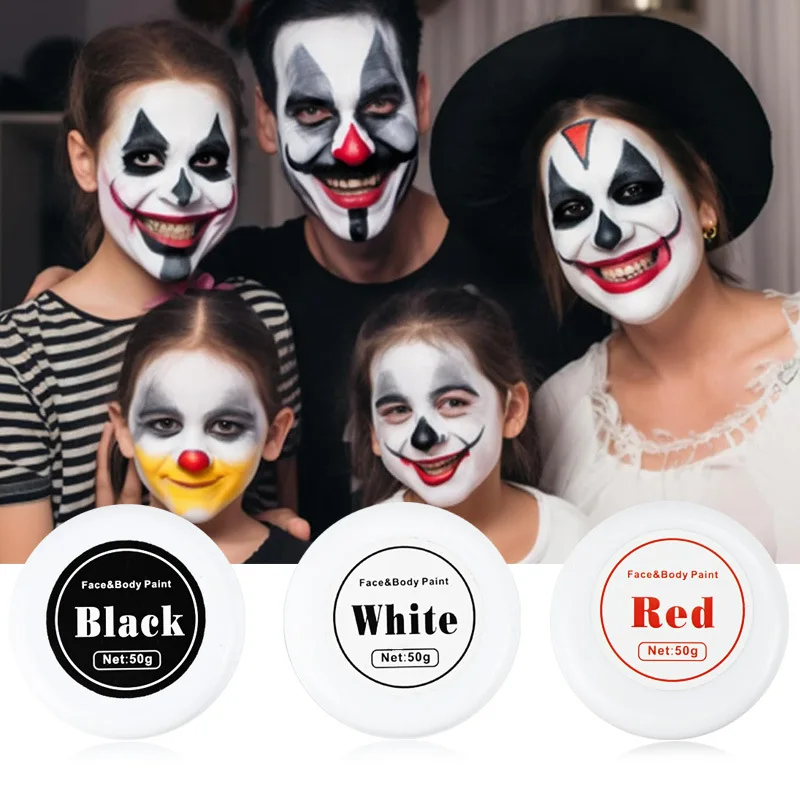 White Black Red Face Body Paint,Adult Oil Body Paint Set, Clown Vampire Skeleton Role Play Halloween Makeup