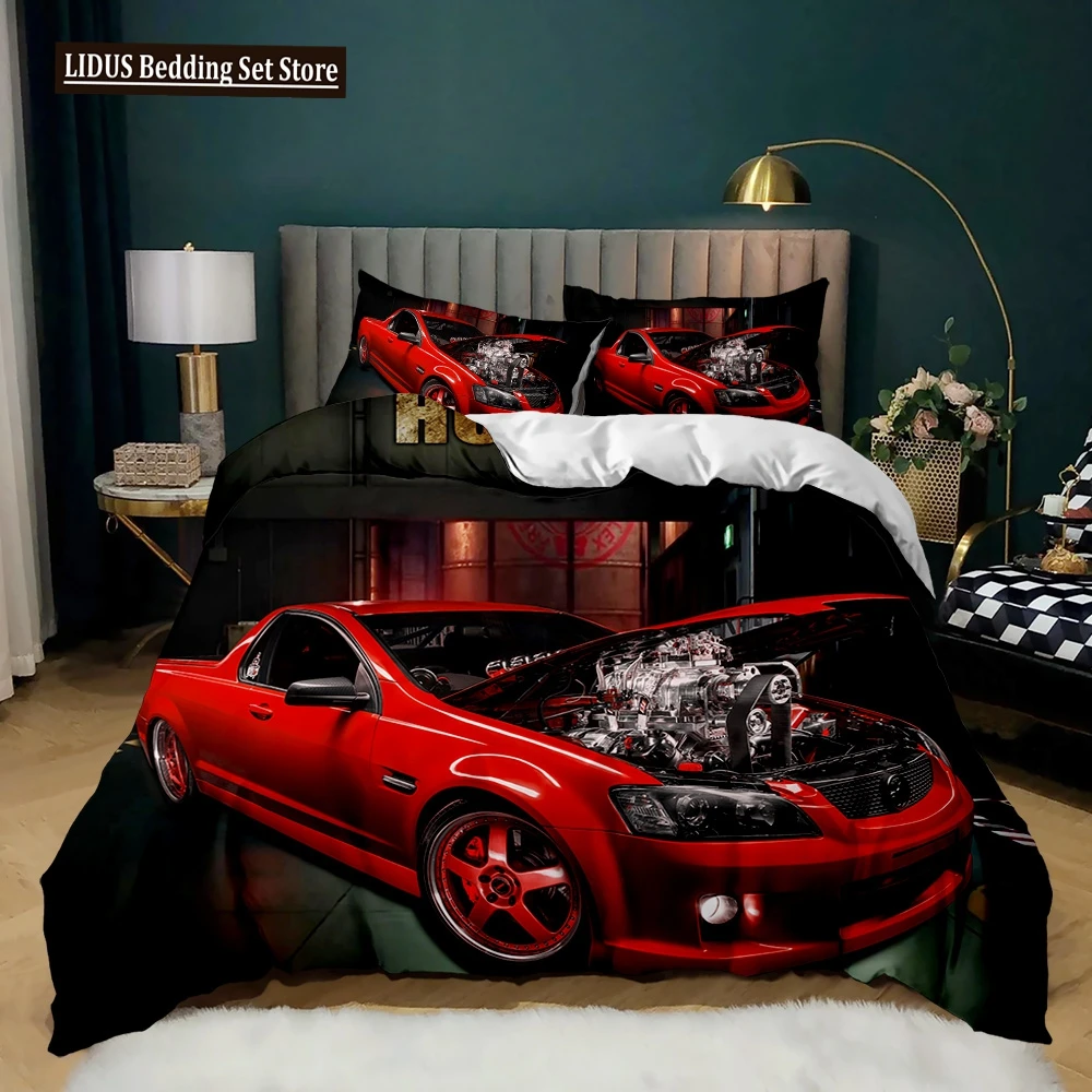 

Race Car Duvet Cover Set King Queen Twin Size Red Flame Comforter Cover 3D Sport Car Theme For Boys Girl Polyester Bedding Set