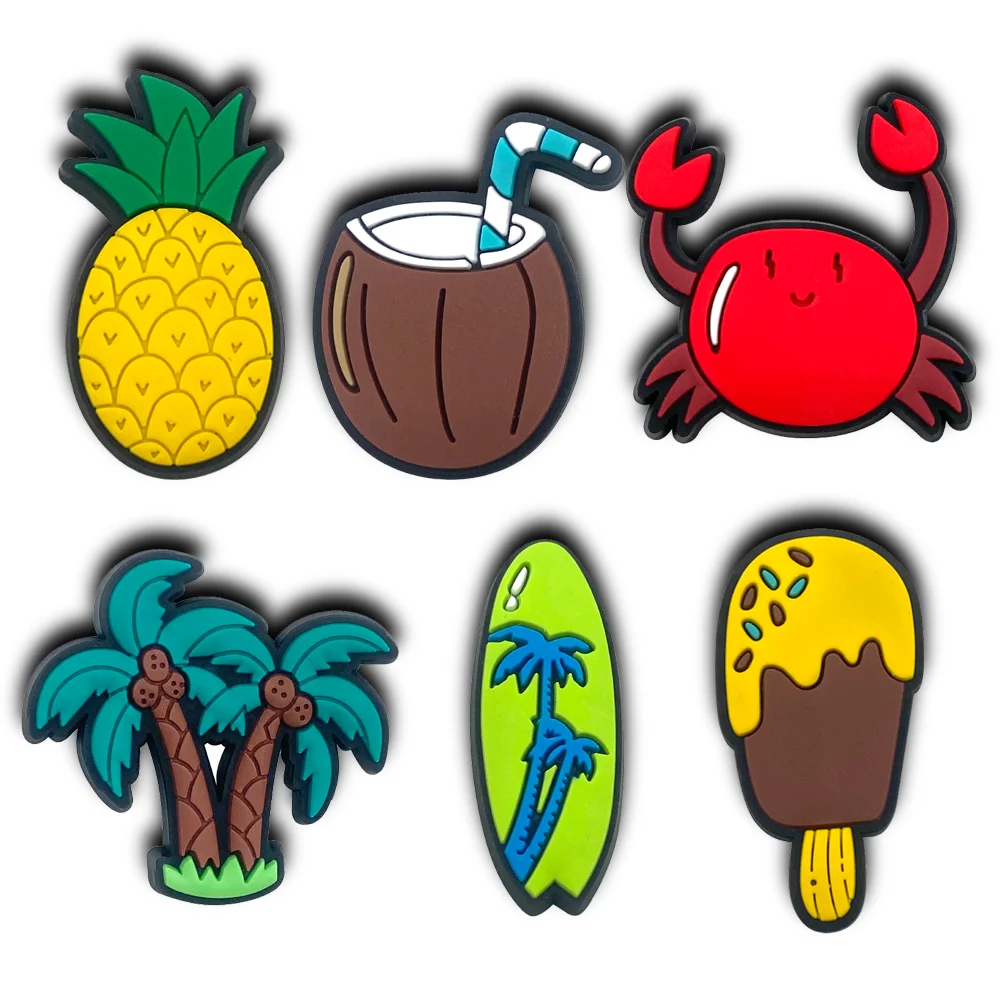 Hot Sale 6Pcs New Arrival Coconut Tree Shoe Charms for Shoe Accessories Pin Decorations Women Party Favor Gifts