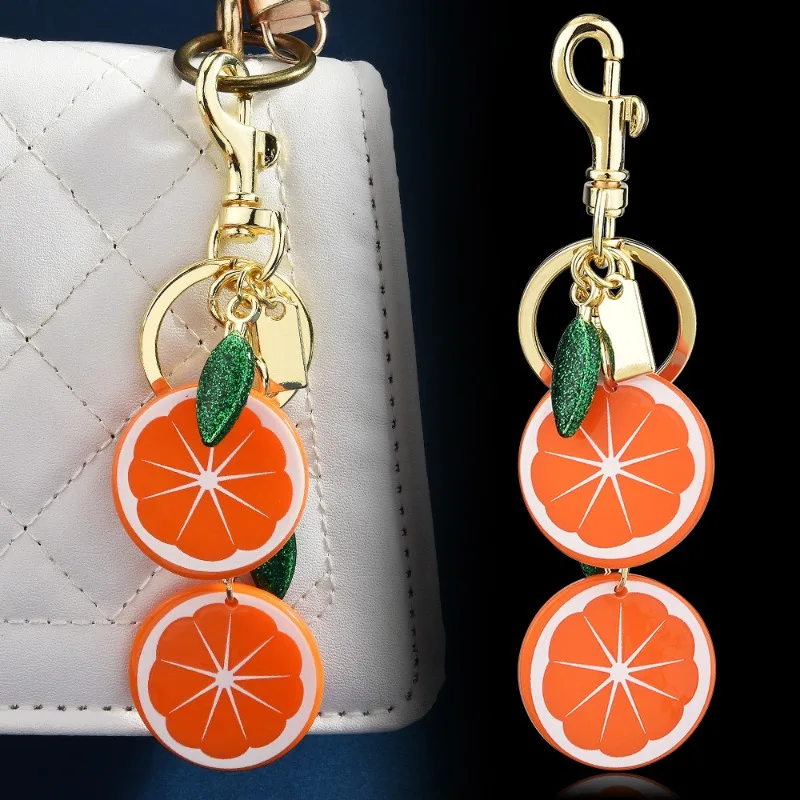 Portachiavi con frutta da donna, ciondoli per borse con fetta di limone e arancione alla moda e creativi, portachiavi
