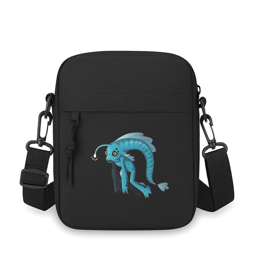 

Blue anglerfish creature with bioluminescent light Men Crossbody Bag Single Shoulder Women Cartoon Anime Film Printing Design Un