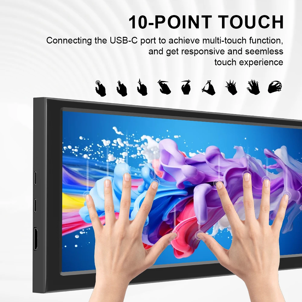 Monitor táctil portátil de 12,3" con HDMI y USB C, pantalla IPS LCD de 1920x720, barra de visualización de temperatura para computadora, pantalla panorámica