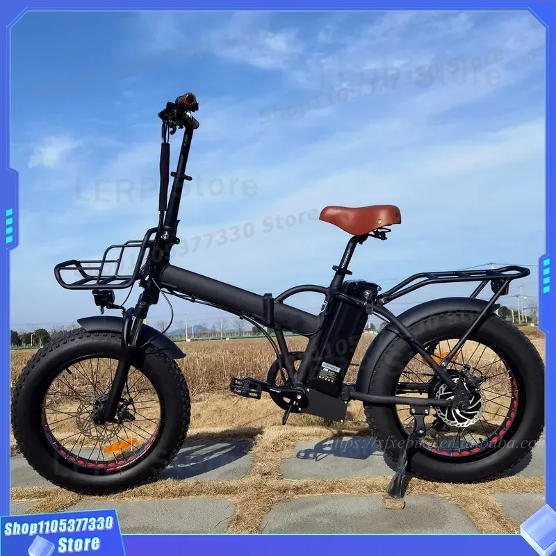 750W Electric Folding Bike 20 Inch Fat Tire E Bicycle for Snow Beach Adult Commuter Ebike Portable Foldable Power Motor 20