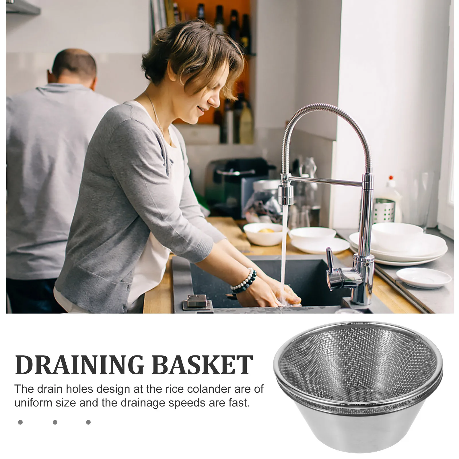 

1Set Stainless Steel Colander Basket Drain Strainer Multifunctional Rice Washing Fruit Vegetable Basin Kitchen
