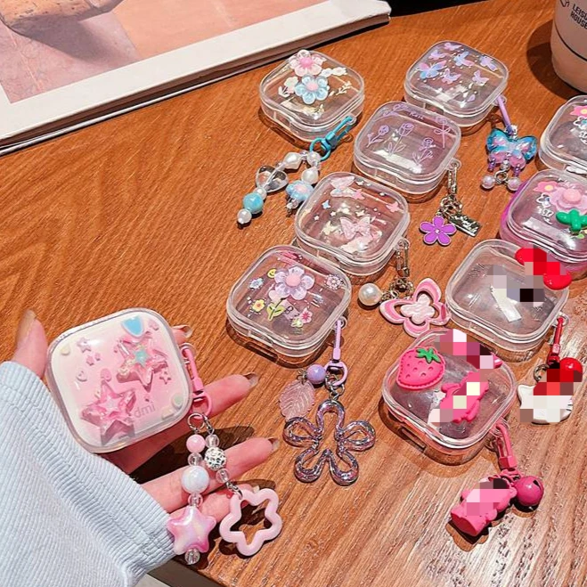 For Redmi Buds 5 / Buds 6s Cute Cartoon / Flower Keychain Silicone Transparent Earphone Cover for Xiaomi redmi buds 6 Cover