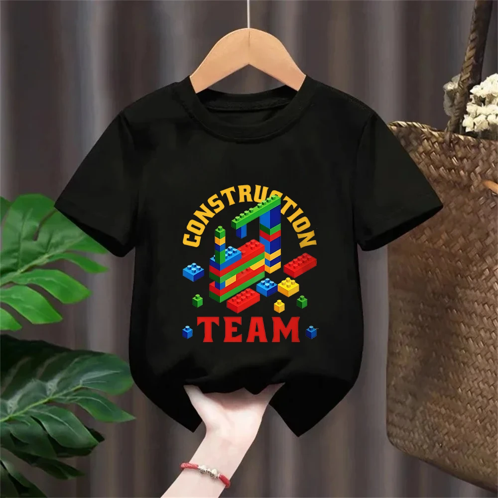 Building Blocks T Shirt Cotton Kids DIY Print Blocks Building Building Blocks Bricks Toys Kids Toy Legos Build