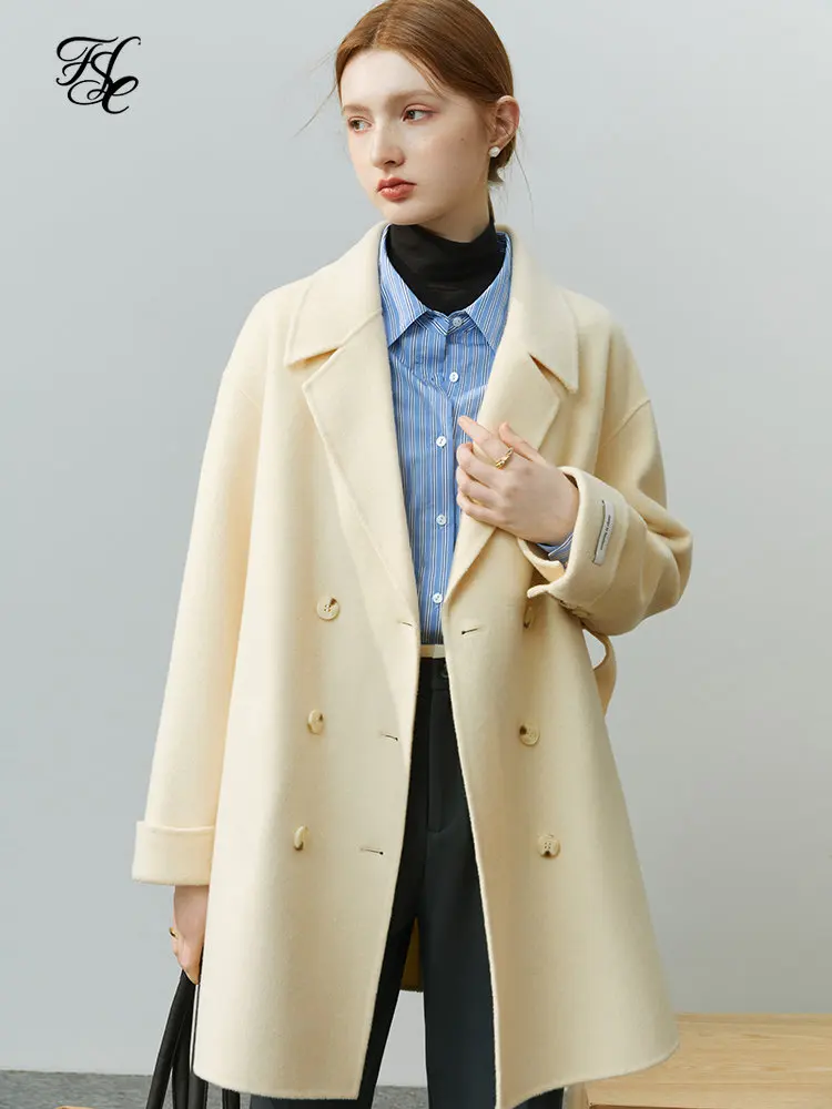 

FSLE Double-sided Woolen Coat Women Autumn Winter 2022 Office Lady Commuter Style New Design Female Mid-length Woolen Suit