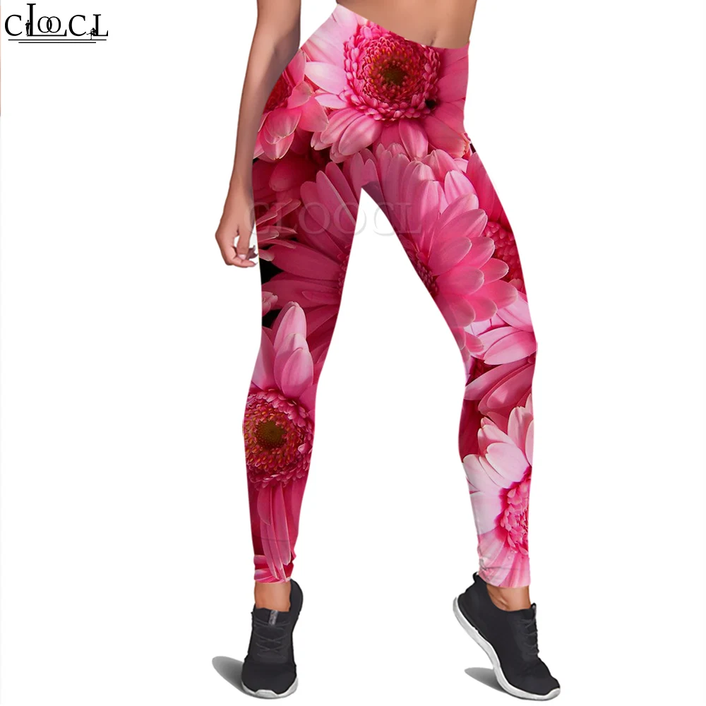 CLOOCL New Women Legging Pink Chrysanthemum Pattern 3D Printed Trousers High Waist Stretch Fitness Leggings Exercise Shaping