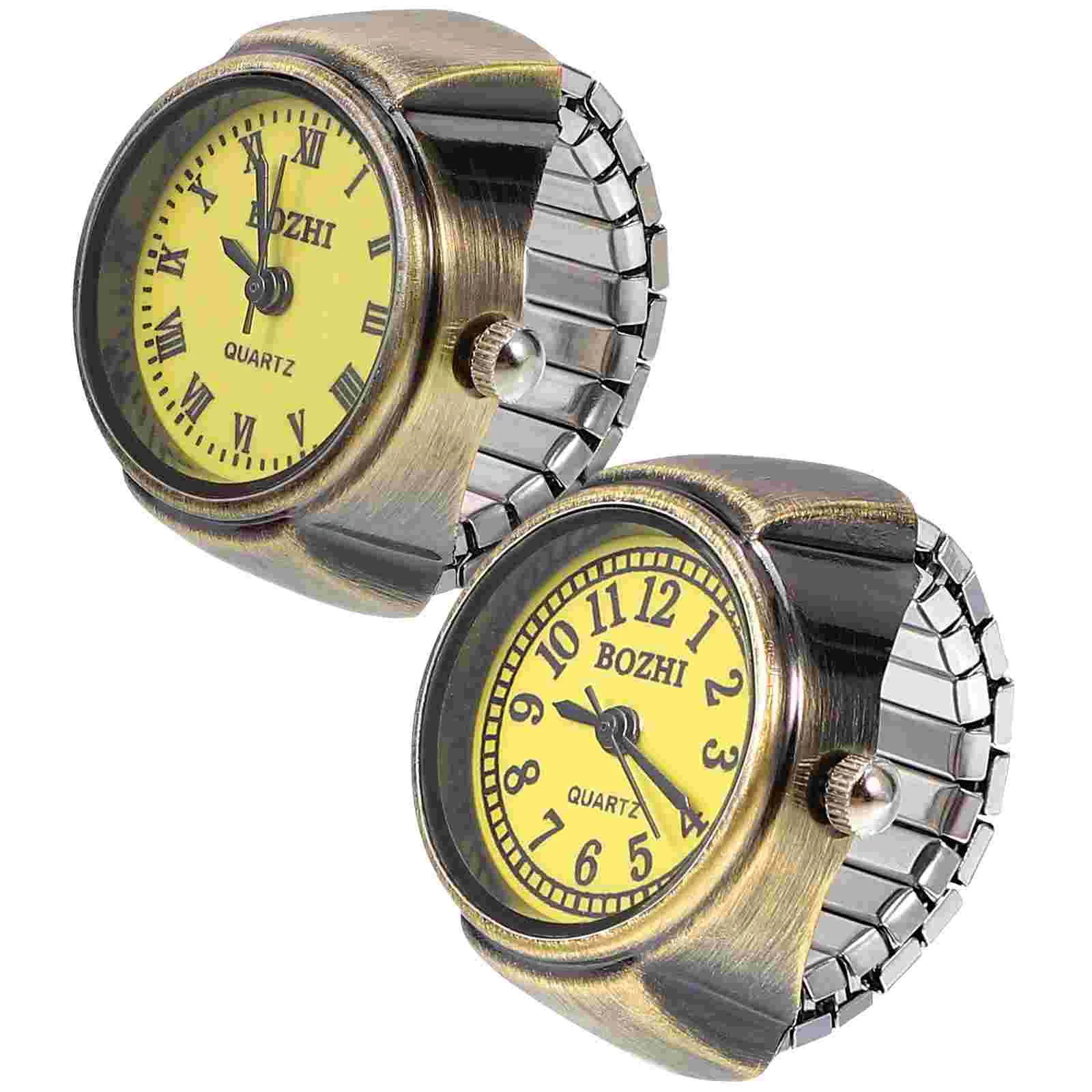 2 Pcs Ring Watch Arm Women with Bracelet Quartz Wrist Watches Smart Roman Numerals Finger Retro for Personality Men's