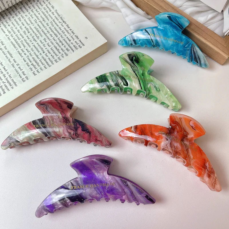 Korean New Simple Retro 11CM Large Marbling Texture Grab Clip Fashion Acrylic Shark Clip Hair Accessoreis For Women Girls