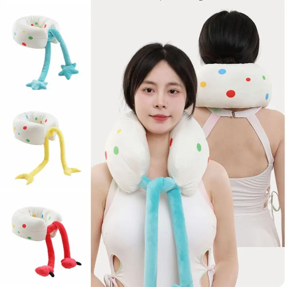 

U Shaped Travel Neck Pillow Cartoon Design Breathable Neck Support Pillow with Long Rope Soft Office Nap Pillow Office Use