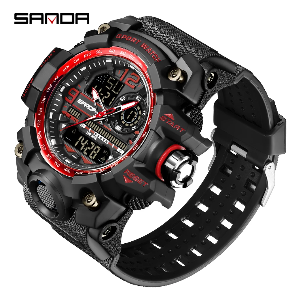 SANDA Fashion Mens Watches LED Sport Waterproof Watches Mens Top Luxury Brand Digital Male Quartz Wrist Watch Relogio Masculino