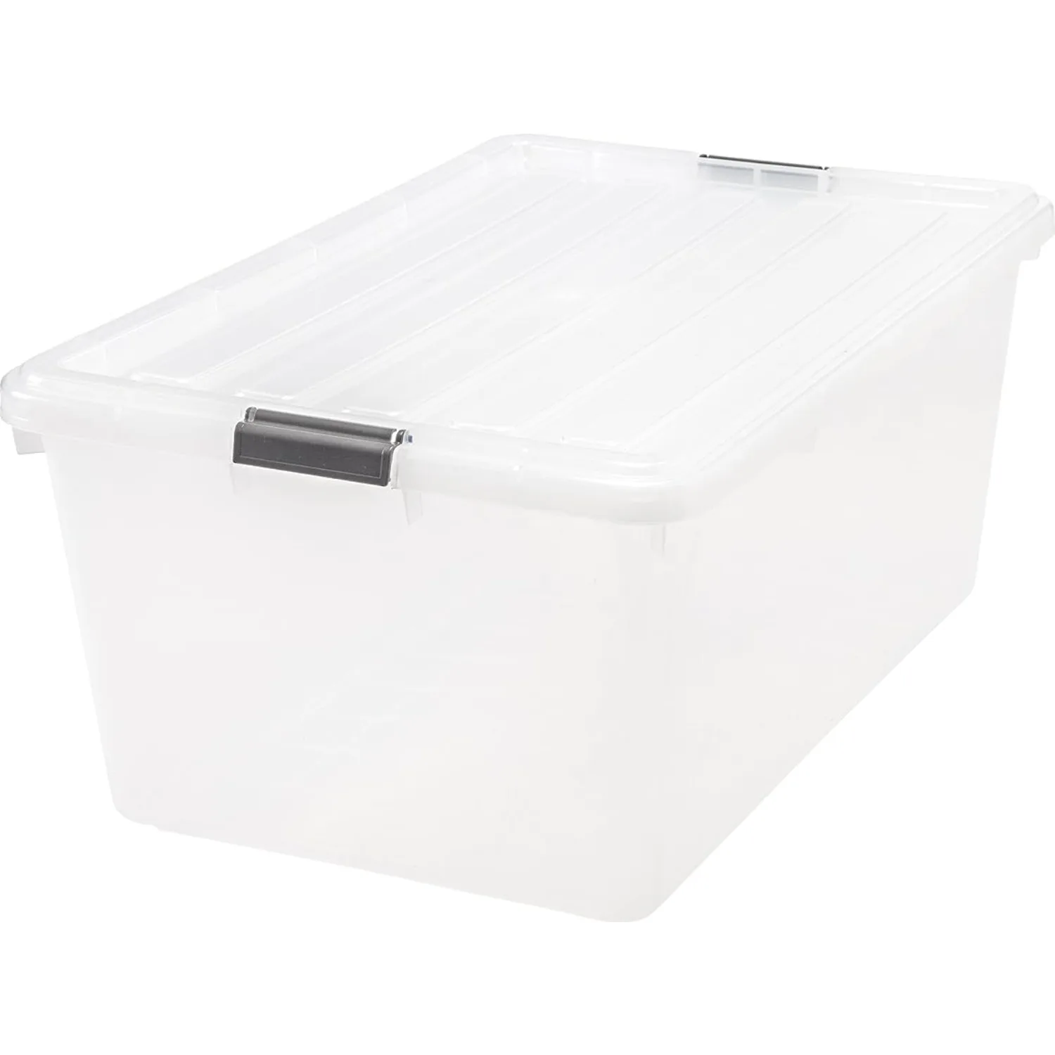 

68 Qt / 17 Gal. Stackable Plastic Storage Bins w/ Lids & Latch Buckles, Clear, Large Containers, Durable Nestable Tote Box Tub