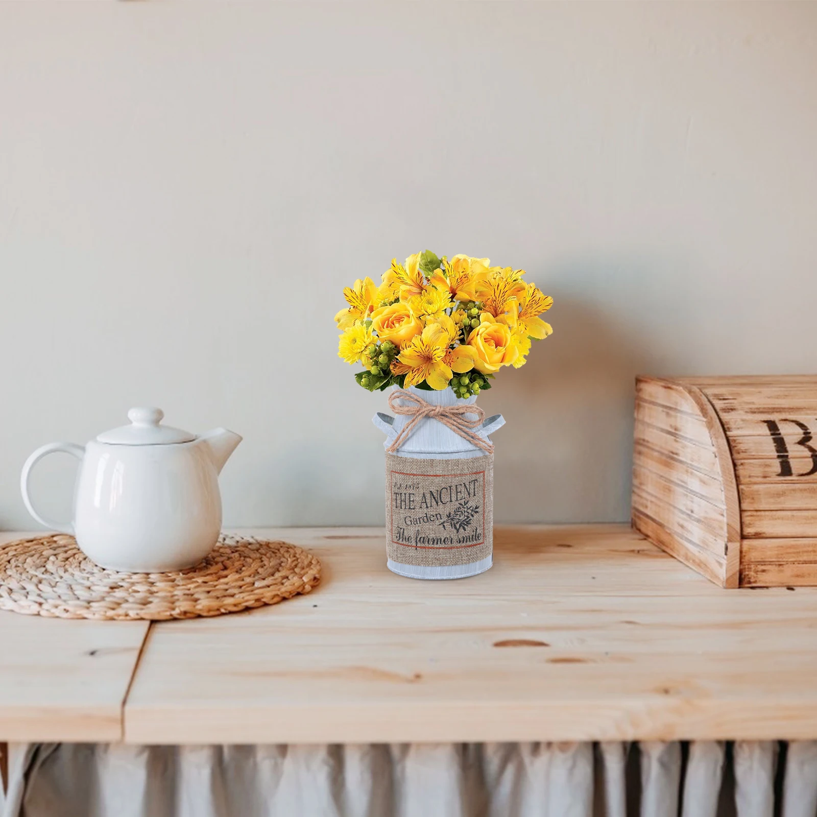 

Retro Iron Flower Bucket With Hemp Cloth Rustic Style Home Garden Decor Planter For Centerpieces Iron Flower Pot Vintage