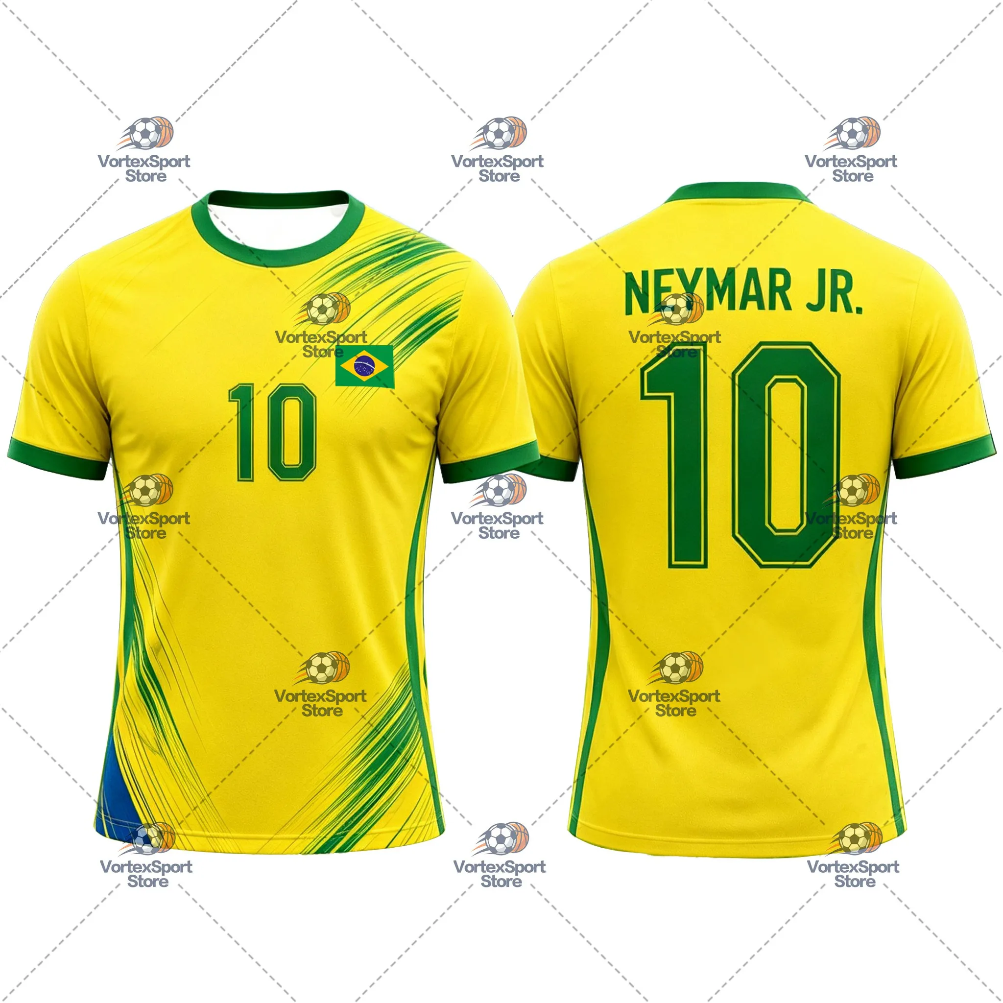 Explosions Brasilien Kinder Herren Neymar Nr. 10 Fußball Schnelltrocknendes T-Shirt Alle Größen Kurzarm Rundhals Fußballtrikot T-Shirts – Detail 11