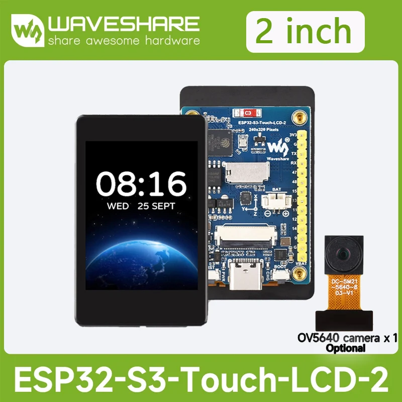 

Waveshare ESP32-S3 2-дюймовый емкостный сенсорный дисплей, плата ESP32 с дисплеем, 240×320 пикселей, IPS-панель, 32-битный LX7