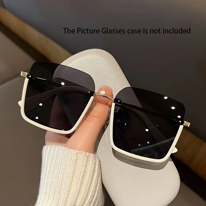 

Elegant women's black half frame fashionable glasses - UV resistant, metal frame, perfect for fashion and outdoor exploration