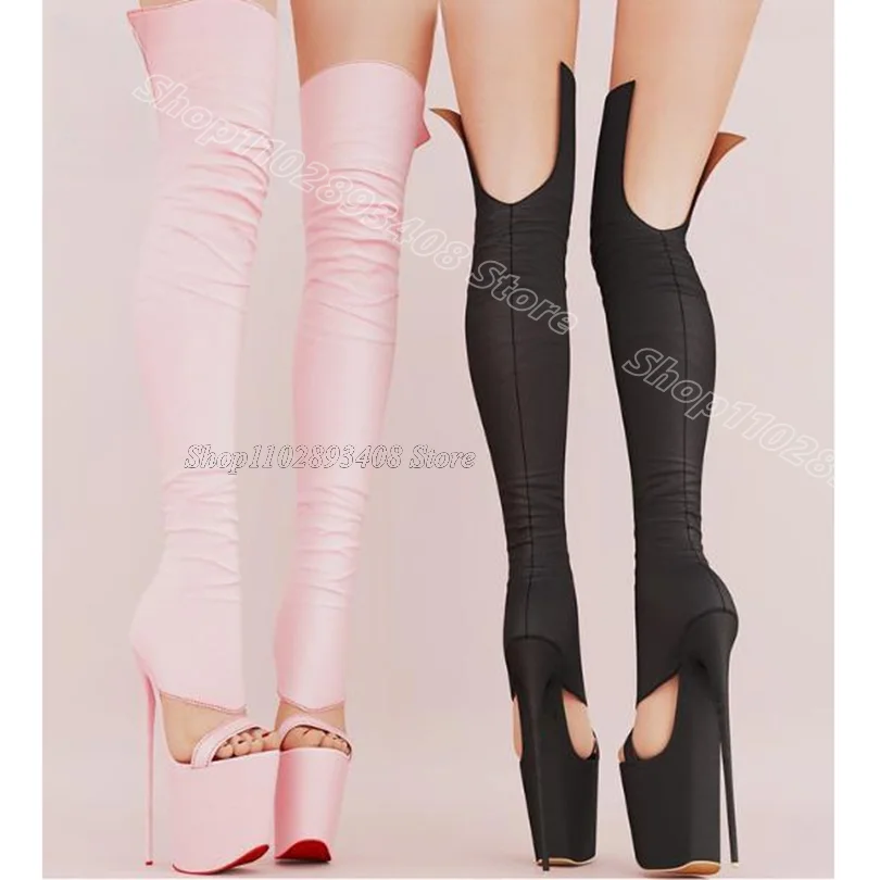 

Розовые индивидуальные сандалии на платформе, ботинки на шпильке с открытым носком, вечерние женские пикантные сапоги выше колена в британском стиле, 2025 Zapatos Para Mujere