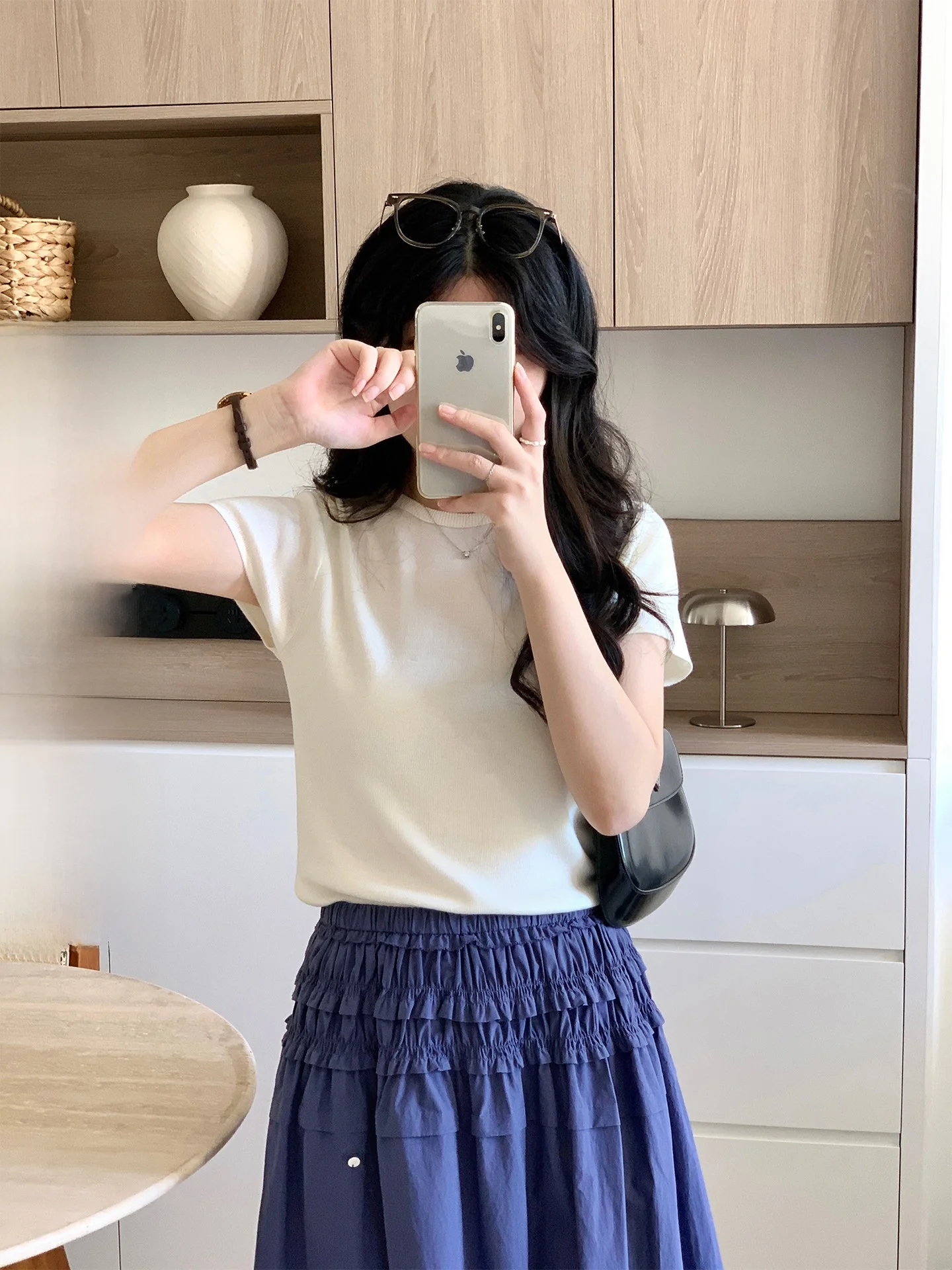 

Rame Knitted Slim Fit ort Sve round Ne T-irt Women's Pure Color Casual Top Faionable Versatile Autumn Wear