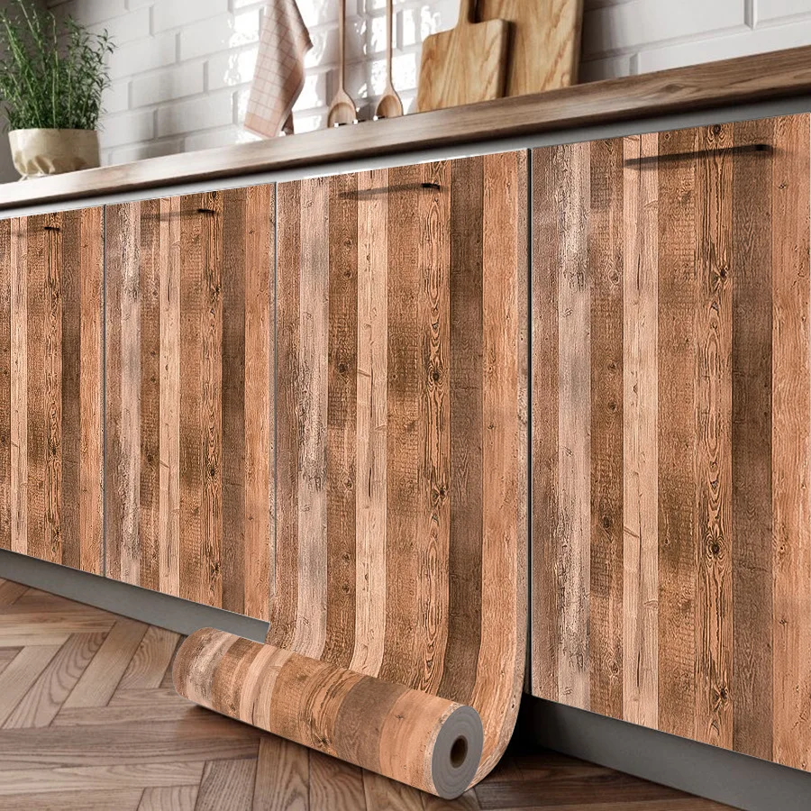 Imitation Wood Grain Self-adhesive Wallpaper Waterproof Furniture Table Color Changing Sticker Restaurant Background WallSticker