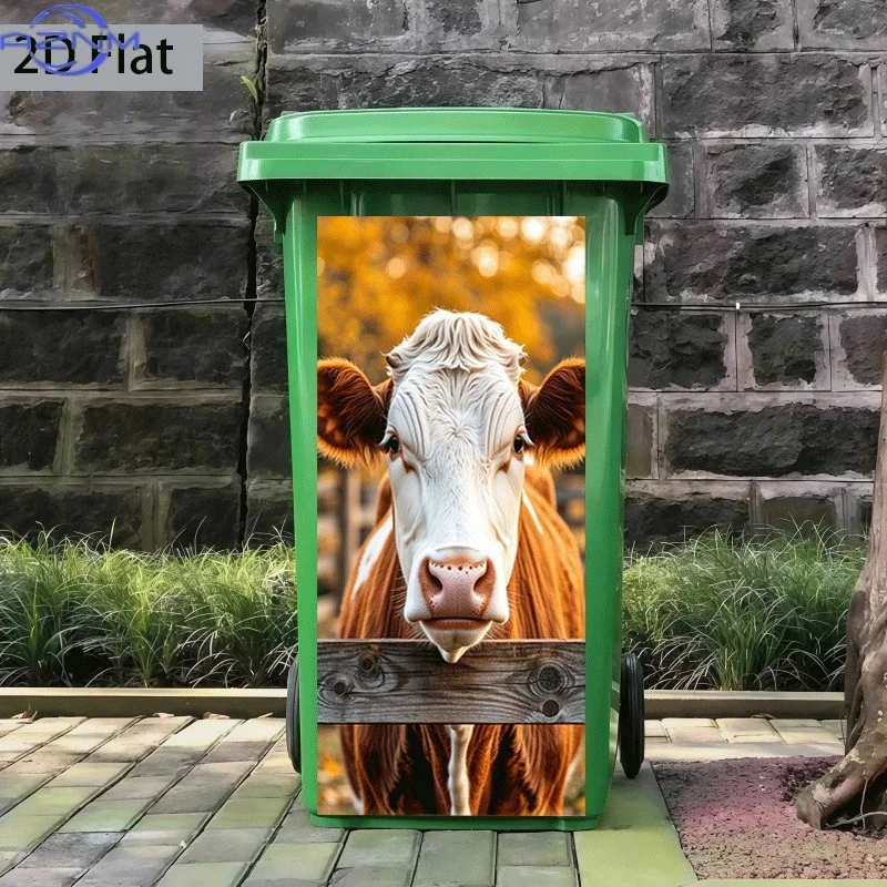 1pc of Trash Can Sticker Measuring  Featuring a Cow Theme Design by The Fence, Self-Adhesive Wall Decoration for Kitchen Trash