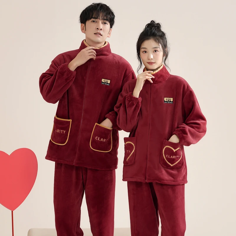 

Зимний пижамный комплект для пар, женский и мужской кардиган, одежда для сна, толстая теплая фланелевая пижама