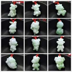 Natural White Jade Chinese Zodiac Pendant Necklace Fashion Charm Jewellery Accessories Hand-Carved Lucky Amulet Gifts for Women