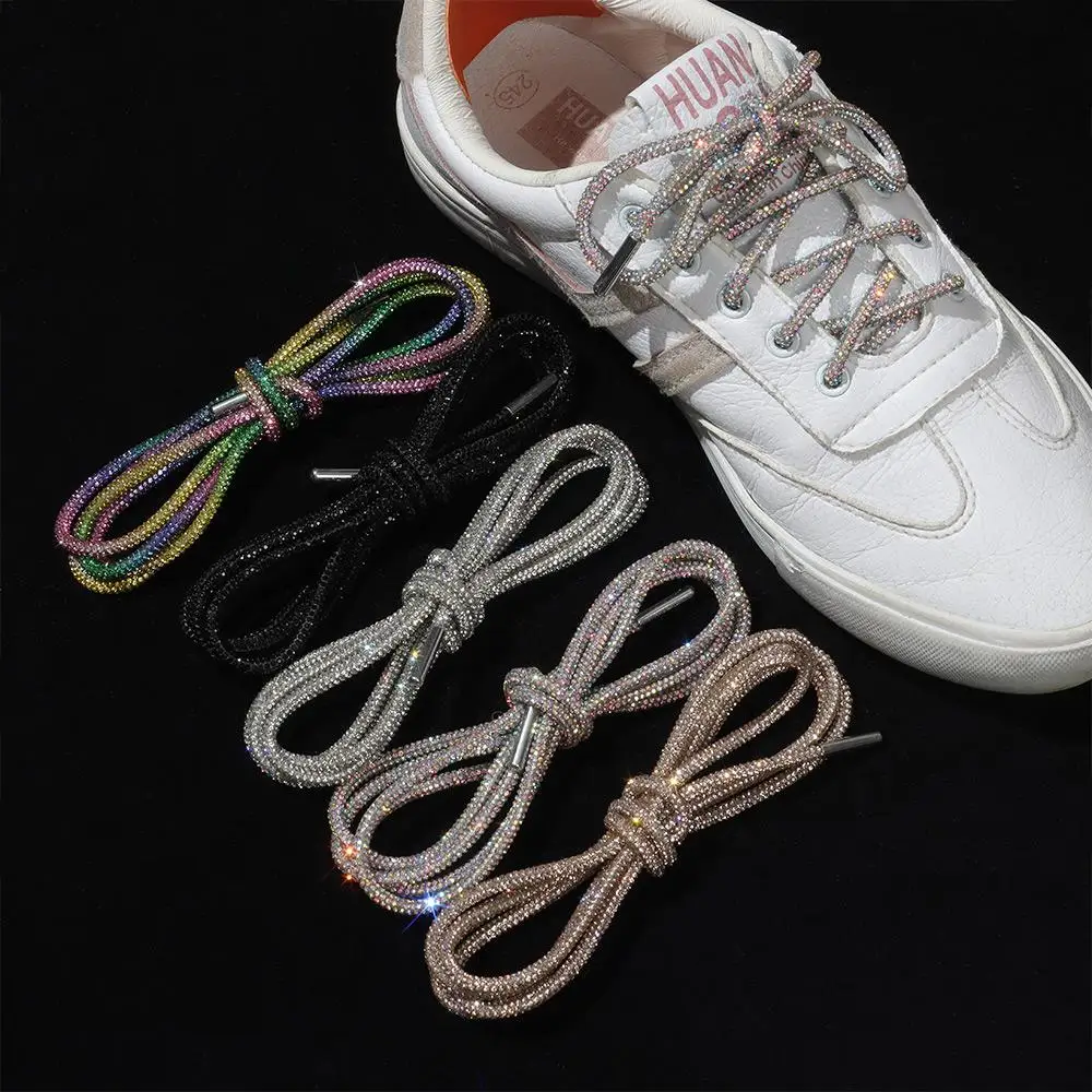 Cordones de lujo con diamantes de imitación, cordones de zapatos de arcoíris, cordones para zapatillas, cordones redondos para zapatos, 100/120/140/160CM, 1 unidad de cuerdas DIY