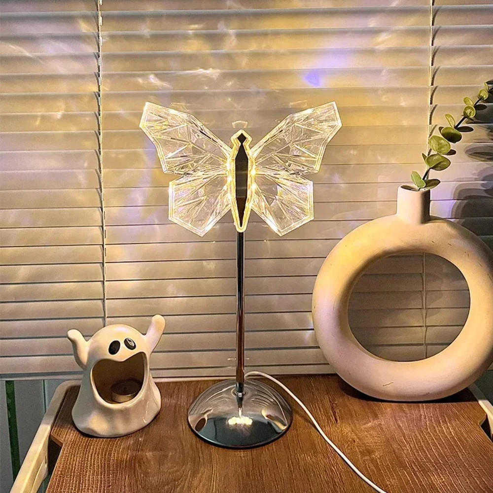 Metal acrílico borboleta lâmpada de mesa nordic quarto menina cabeceira atmosfera desktop ornamento presente