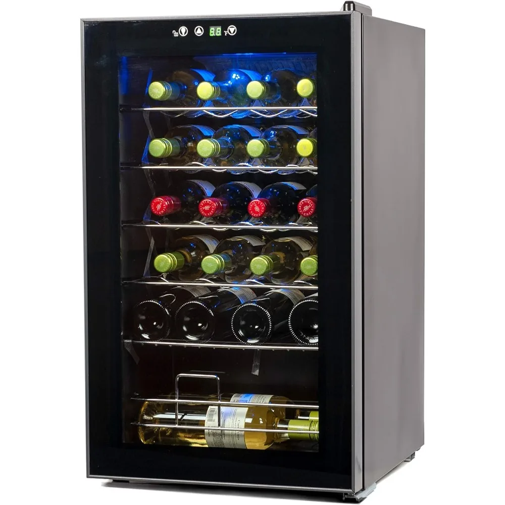 24 Bottle Wine Fridge with LED Display, Compressor Cooling Wine Cooler Refrigerator with Interior Light, Temperature Controlled