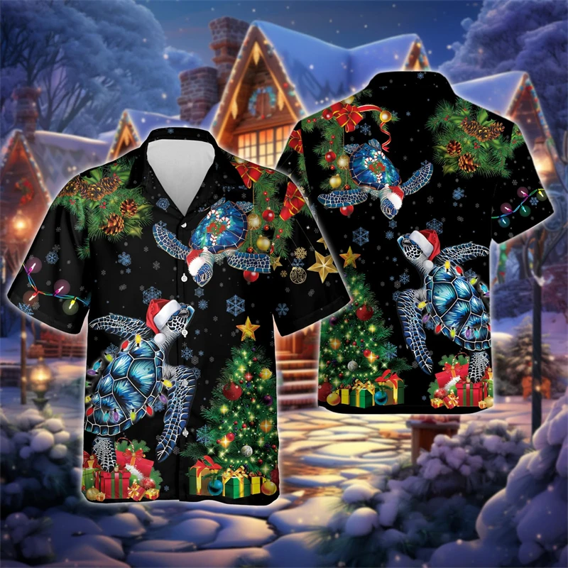 

Christmas Cute Design Beach Shirts Fashion Xmas Animals Shirts For Men Clothes Hip Hop Yulefest Gifts Short Sleeve Blouses Tops