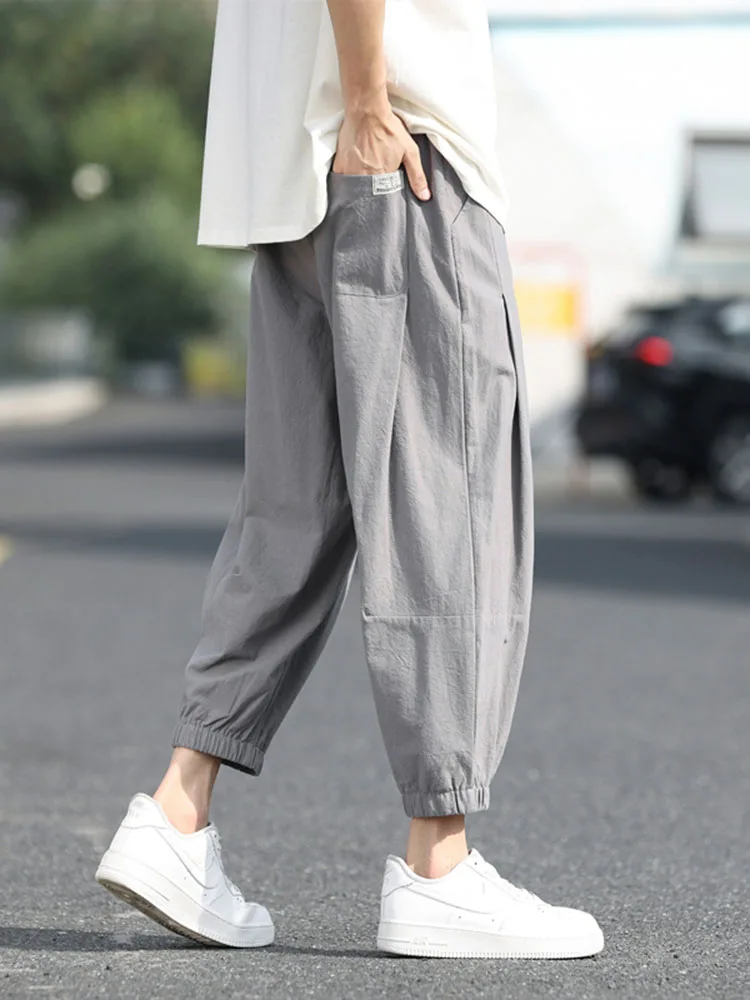 

Мужские летние тонкие льняные лыжи, свободные брюки Харлан с манжетами, хлопковые льняные брюки-морковки, молодежные повседневные прямые брюки Vitali Sle...