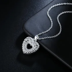 925 Sterling Silver Necklace 18 inch crystal Elegant Hollow heart Pendant For Women high quality Fashion Jewelry Christmas Gift