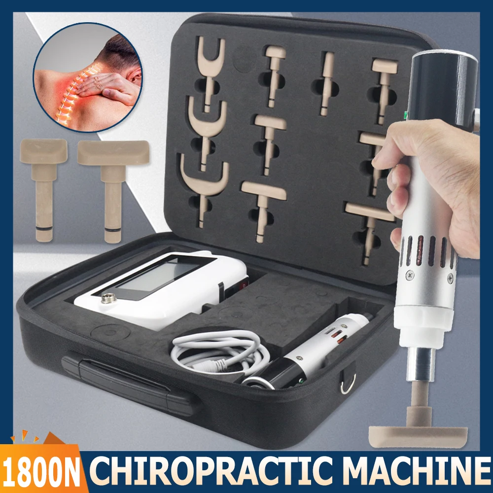 Electric Chiropractic Adjustment Tool 10 Heads 1800N Pulse Massage Spine Strength Touch Screen Massager Therapy Chiropractic Gun