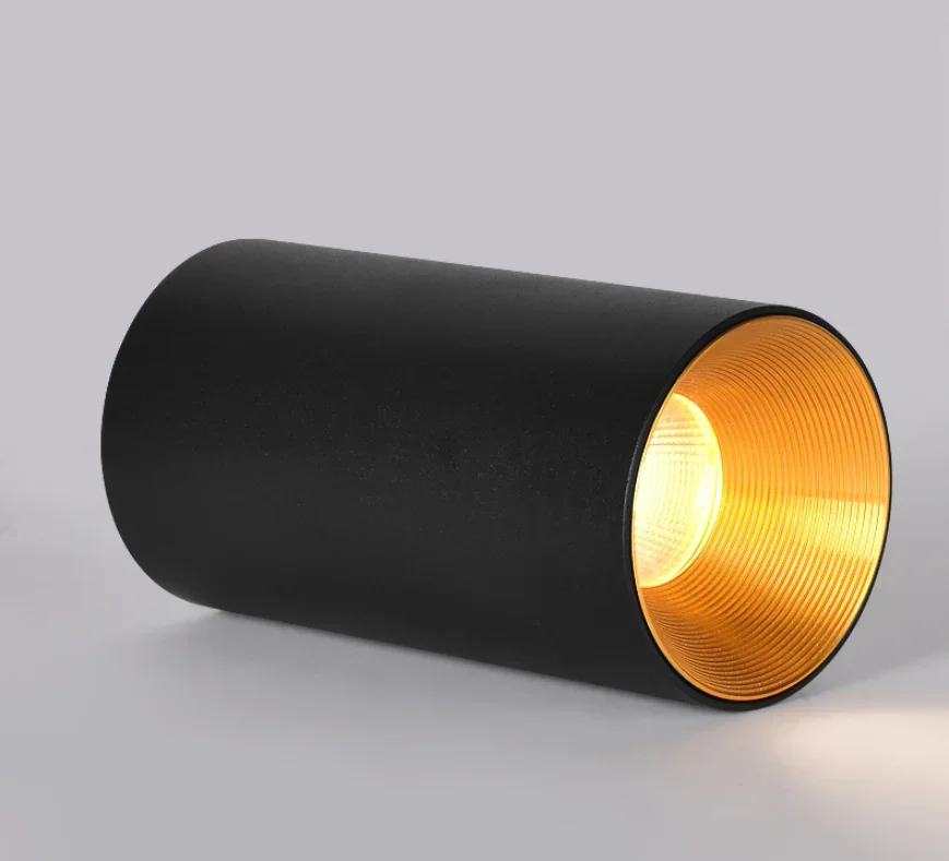 Spot Lumineux LED Cylindrique avec Technologie COB, Montage en Surface, Couleur Or, 7/10/12/15/20W, Idéal pour un Plafond