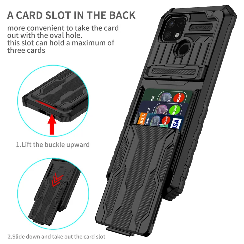 For OPPO Realme C21Y Case Card Slot Bracket Stand Holder Phone Cases For Realme C21Y C21 Y RMX3261 C25Y Hybrid Armor Back Cover