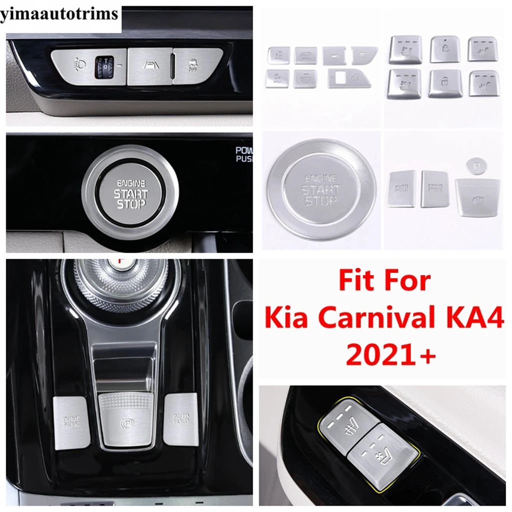 Engine Start Stop / Head Light Lamp / Window Lift Button Sequin Cover Trim For Kia Carnival KA4 2021 - 2024 Accessories Interior