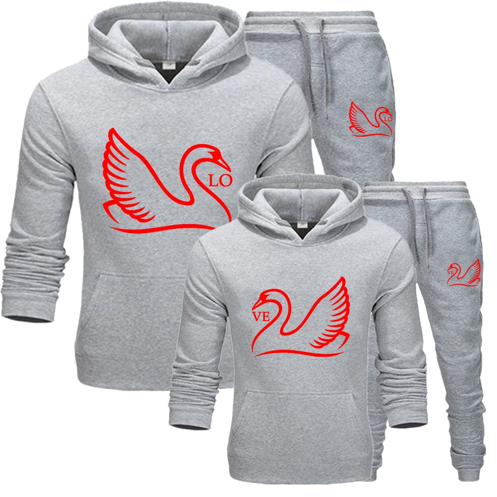 2022 Fashion Lover Sportwear Set LOVE Goose Printing Couple Sweatshirt Plus Size Hooded Clothes 2PCS Hoodies Women