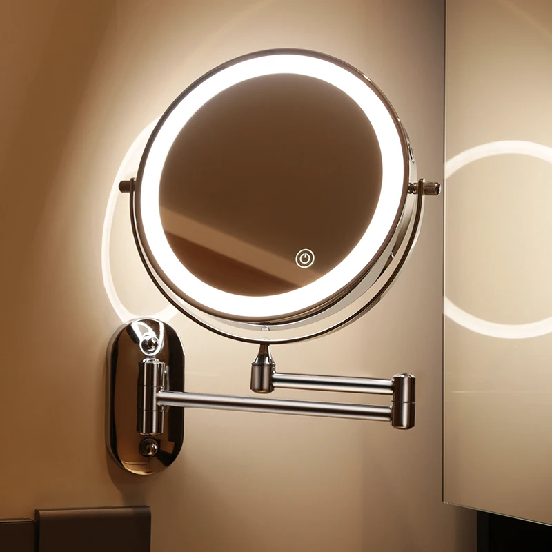 Bathroom Mirror Punch-Free Bathroom Mirror Wall-Mounted Folding Led Double-Sided With Light