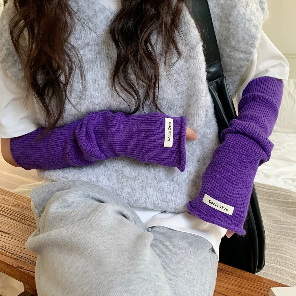 Hand Covers Korean Style Knitted Warm Sleeves Hole Y2k Long Fingerless Sleeves Solid Color Spicy Girl Warm Arm Covers Girls