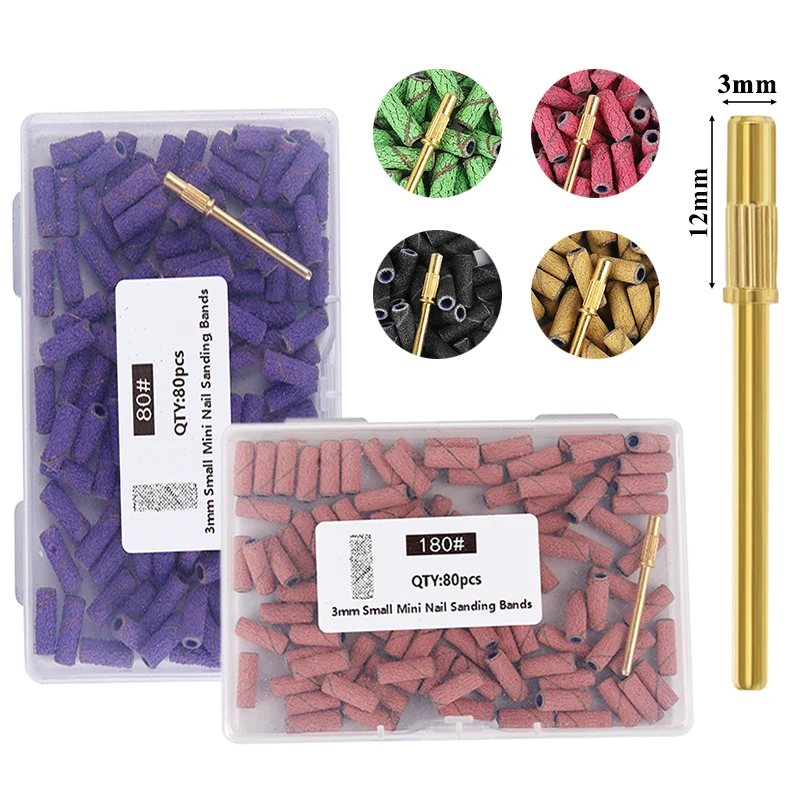 80 قطعة/صندوق 3 مللي متر أشرطة صنفرة صغيرة للأظافر مع 1 عمود Girt 80/120/180 آلة الحفر الكهربائية UV جل مزيل طلاء الأكريليك ملحق #1