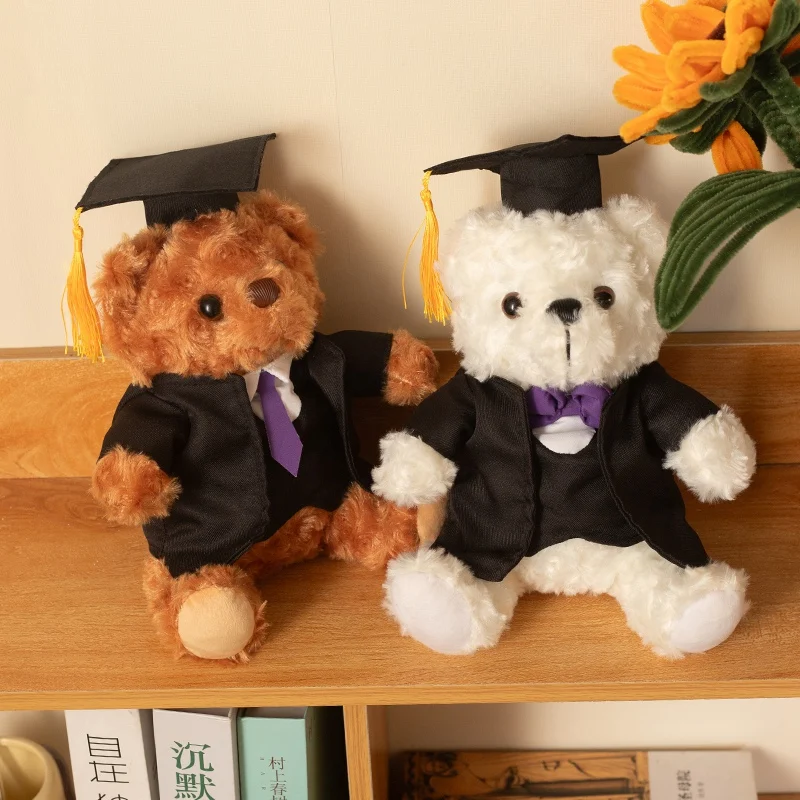 28cm Creative New 2026 Graduation Bear Plush Doll Dress Bouquet Doc Cap Ribbon Bear Animal Stuffed Toy Home Decor Gift For Kids