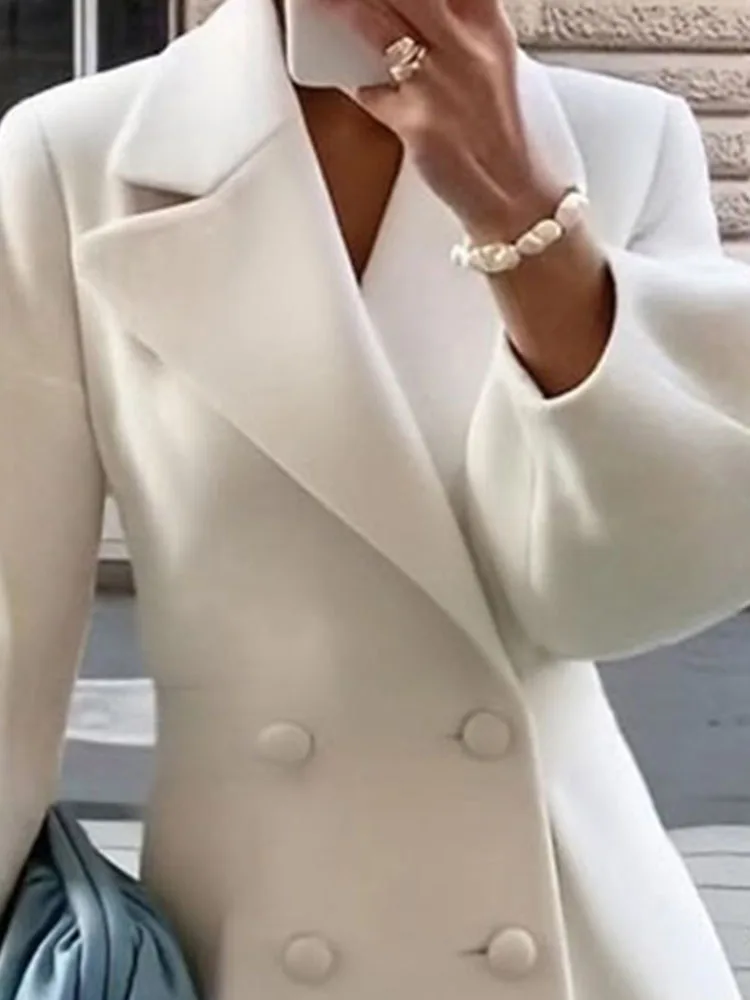 

Autumn Winter Fashion Lapel Collar Women's Coats Elegant Wram Button Commute Short Jacket Casual Lantern Sleeve Solid Overcoat