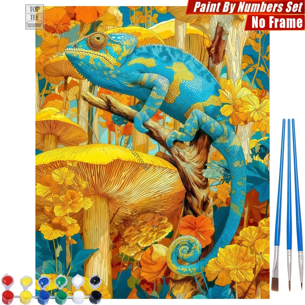 

Blue Yellow Lizard DIY Digital Oil Painting Kit - Blue Lizard Mushrooms Wall Art Home Decor Father'S Day Gift For Husband