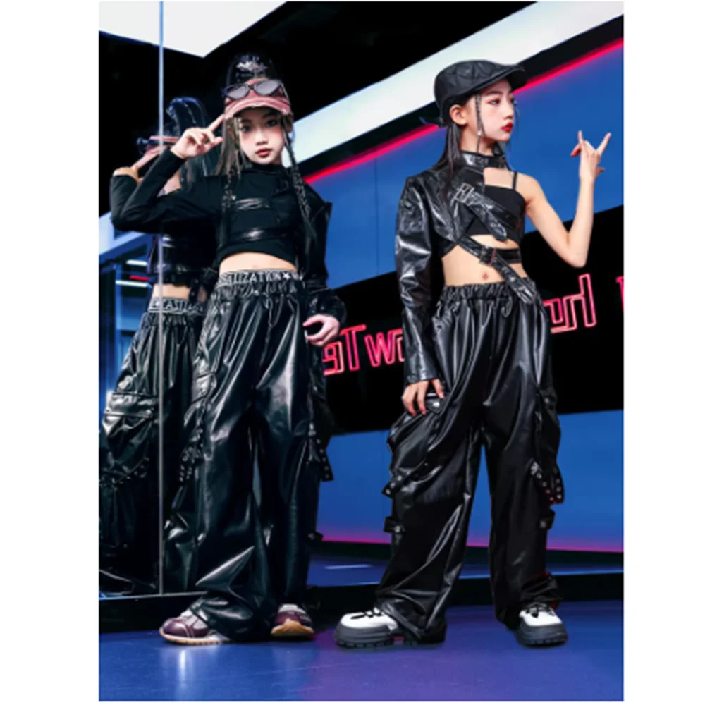 Kinderkleding Jazz Hip Hop Set Voor Meisjes Zwart Tops Shuffle Broek Kids Street Dance Kostuum Kpop Modeshow kleding Y29