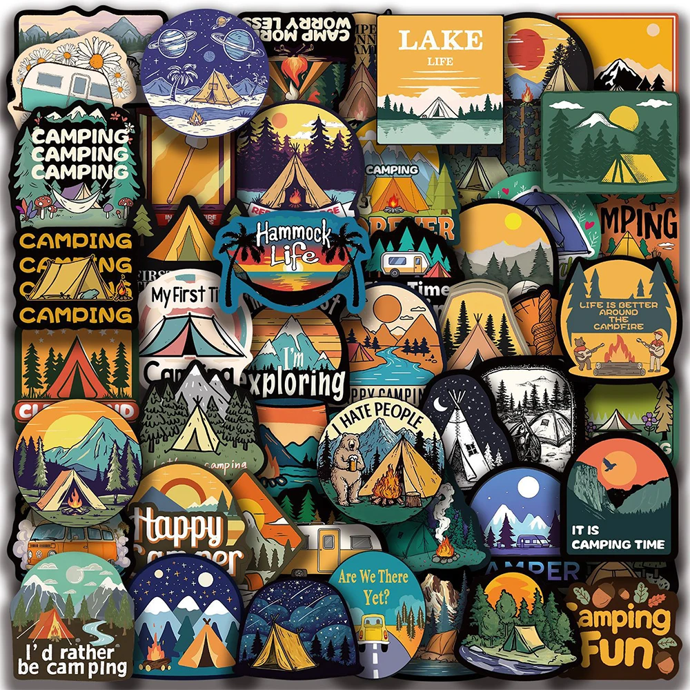 10/30/50/100pcs Cool Travel Forest Camping Hiking Outdoor Cartoon Stickers Laptop Phone Diary Bike Scrapbook Graffiti Sticker