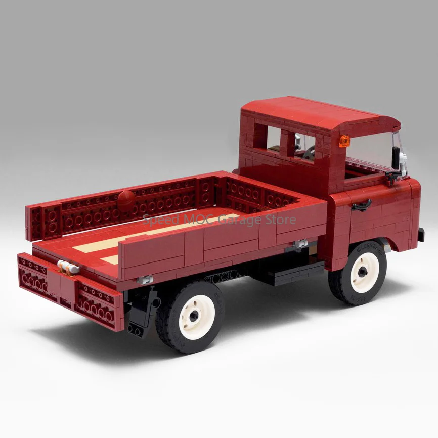 

MOC Red Vintage Light Flatbed Truck Building Blocks - Retro Utility Vehicle Model Kit, Racing Legends Series