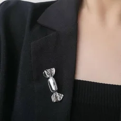 Silver Gold Color Candy Shaped Brooch for Women Girls Metal Fashion Cute Korean Ins Niche Party Daily Jewelry Gift Accessories