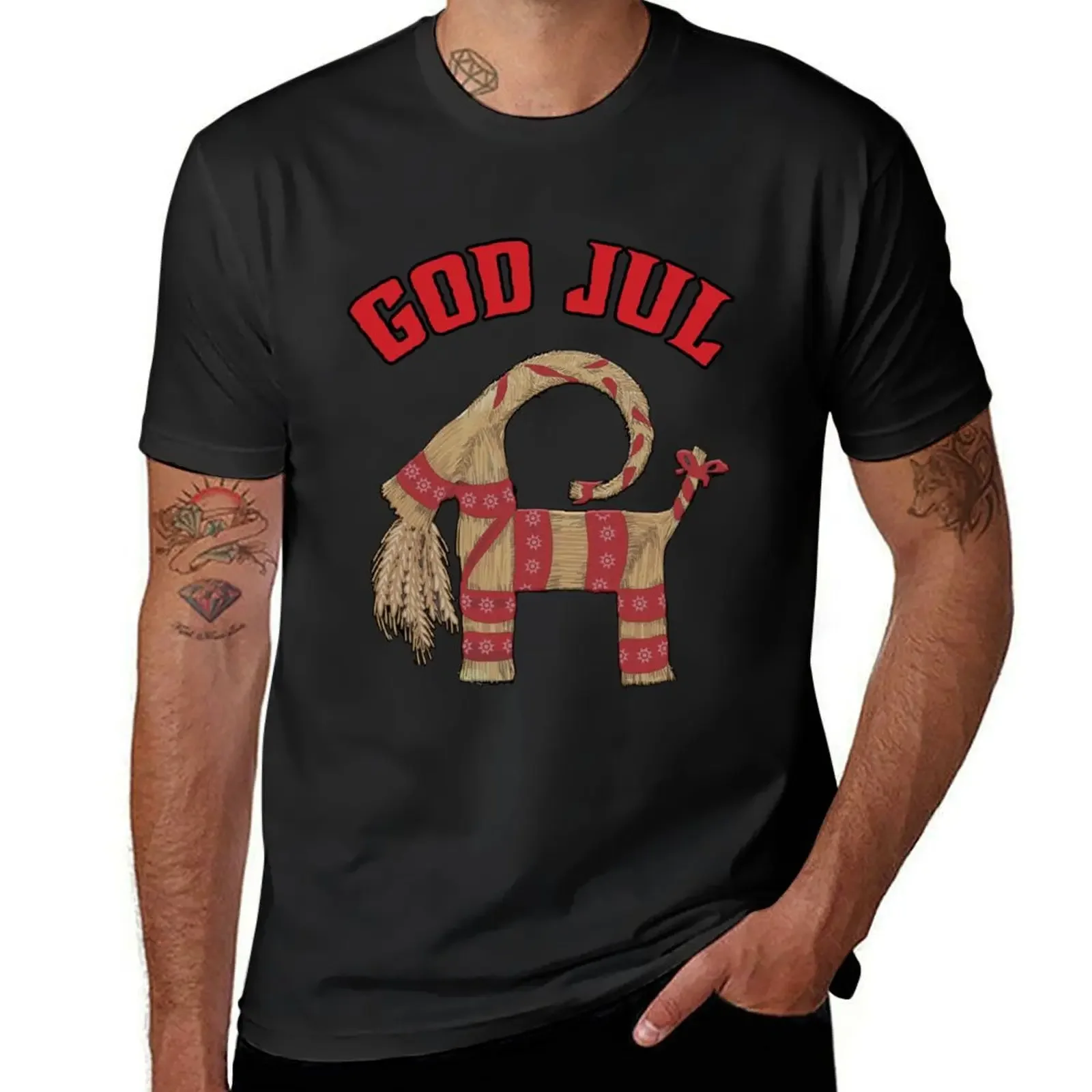 

God Jul Merry Christmas Julbock Straw Goat T-Shirt croswit shirt man hippie clothes men t shirts high quality