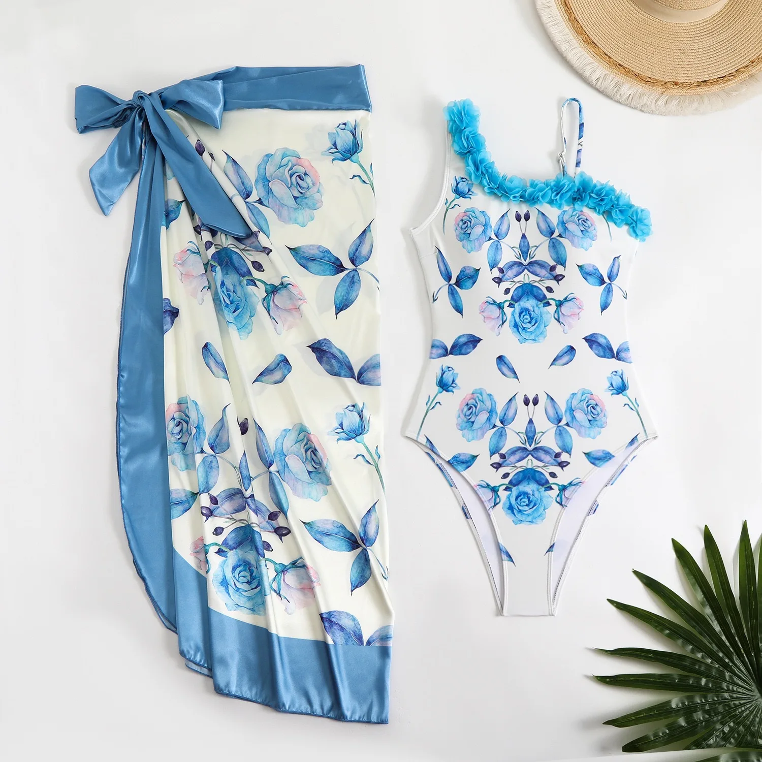 

Womens One Piece Swimsuit with Cover Up Print Skirts Beachwear Female Swimwear 2025 Flower Print Bathing Suits for Women Holiday